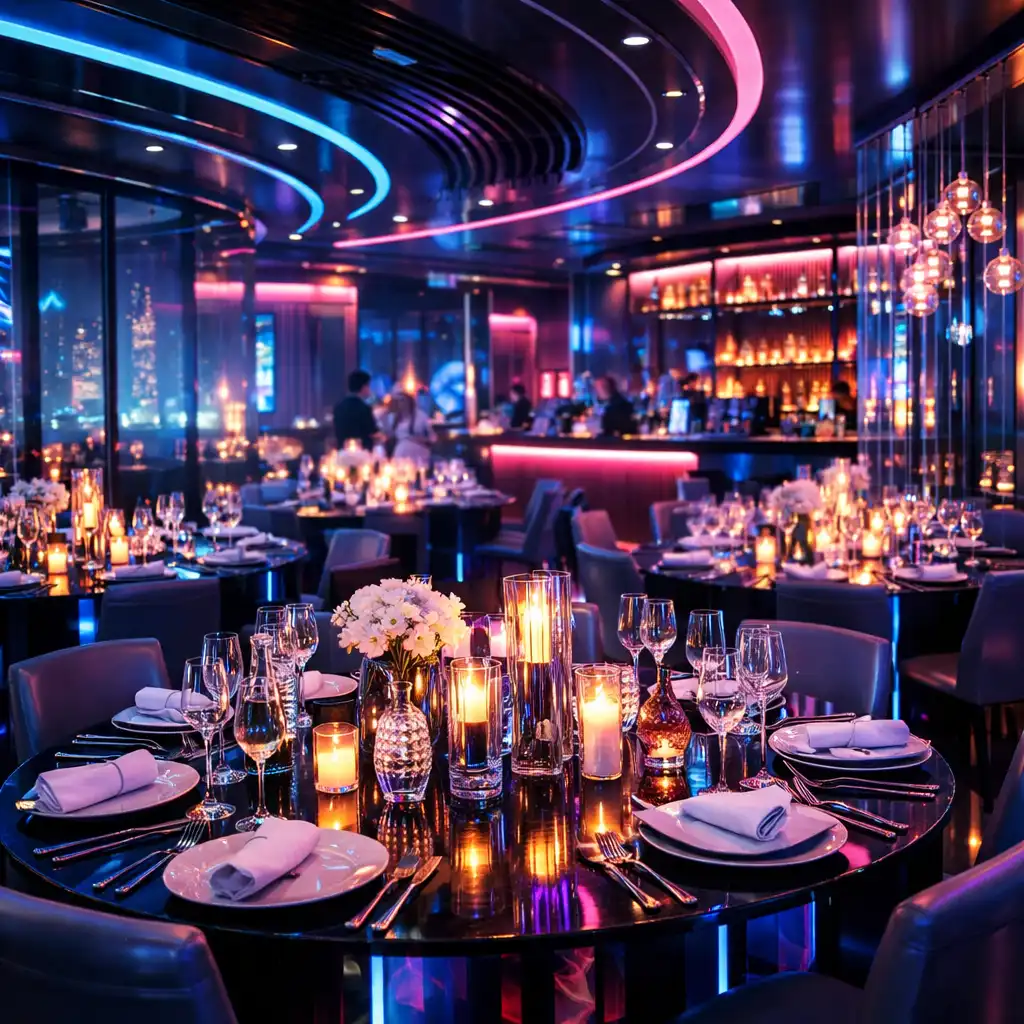 Salle immersive Bellecrox avec ambiance lumineuse futuriste