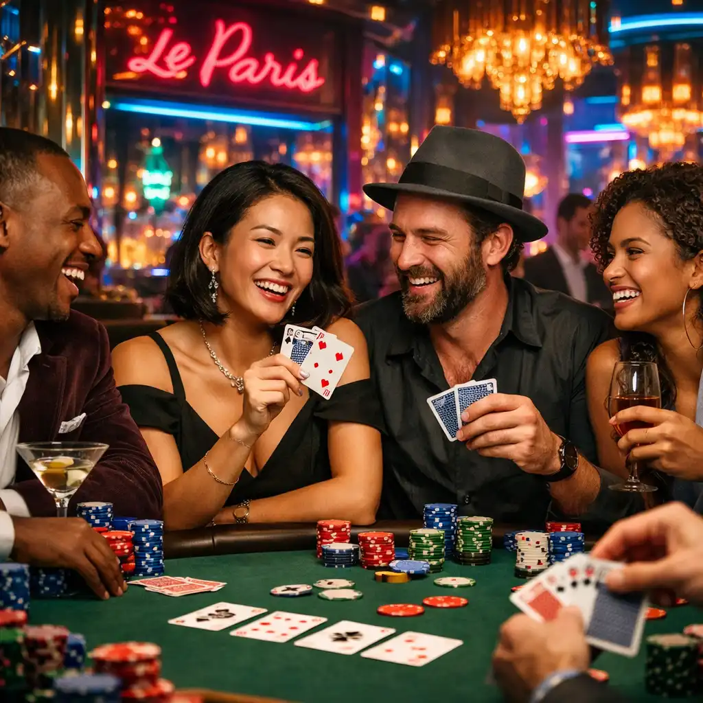 Groupes autour d'une table de poker conviviale Bellecrox
